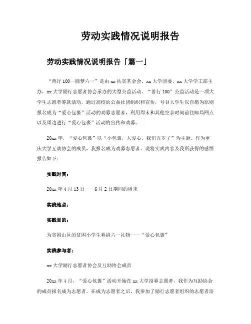 劳动实践情况说明报告