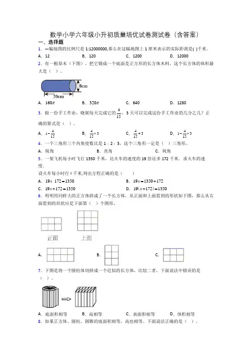 数学小学六年级小升初质量培优试卷测试卷(含答案)