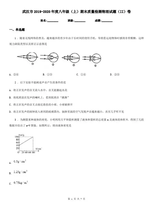 武汉市2019-2020年度八年级(上)期末质量检测物理试题(II)卷