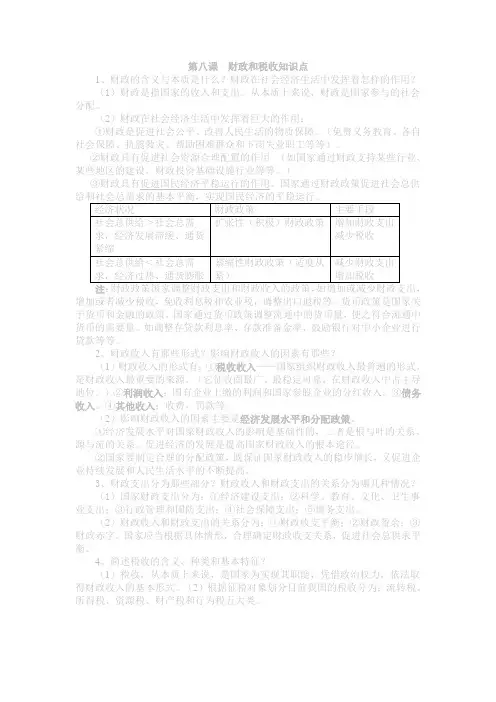 第八课  财政和税收知识点