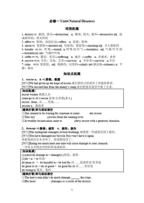 必修一Unit4 NATURAL DISASTERS