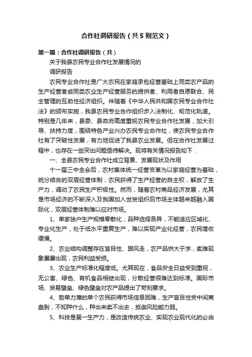 合作社调研报告（共5则范文）