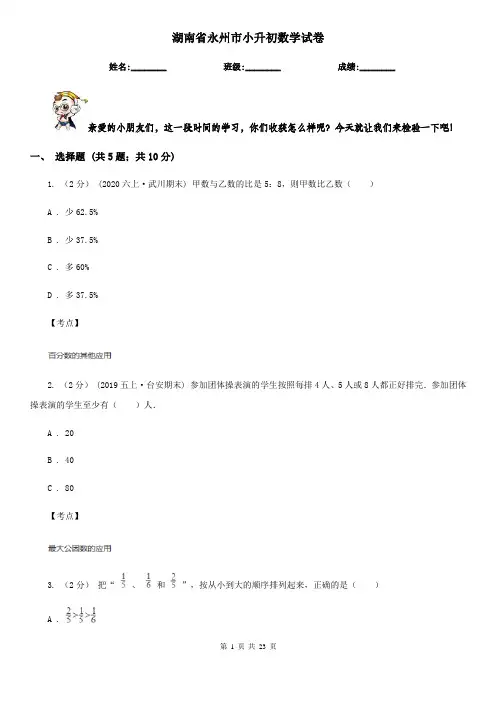 湖南省永州市小升初数学试卷
