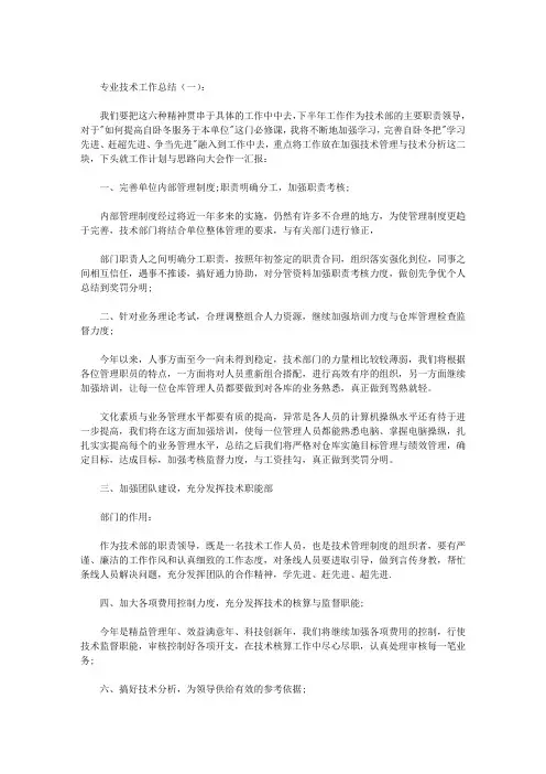 专业技术工作总结范文20篇