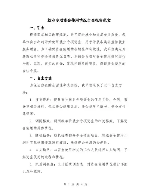 就业专项资金使用情况自查报告范文