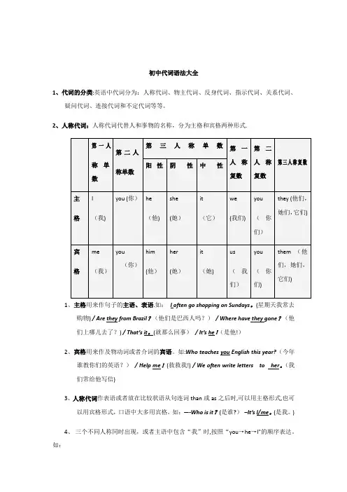 初中代词语法大全