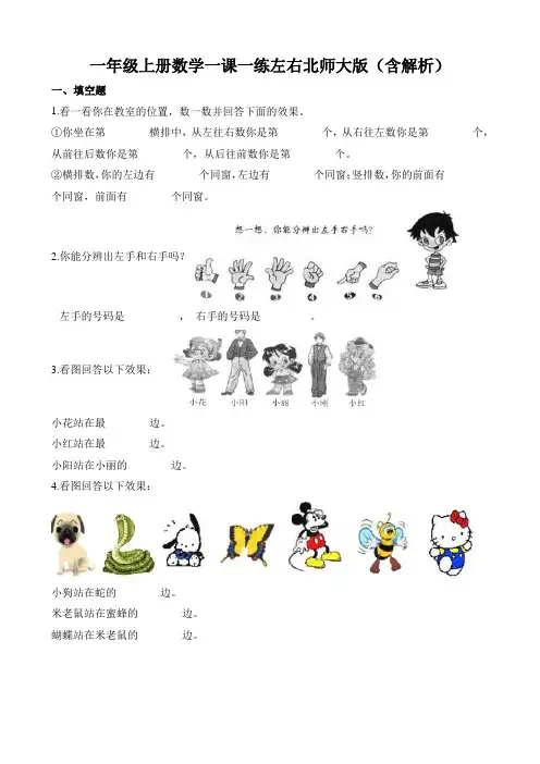 一年级上册数学一课一练左右北师大版(含解析)