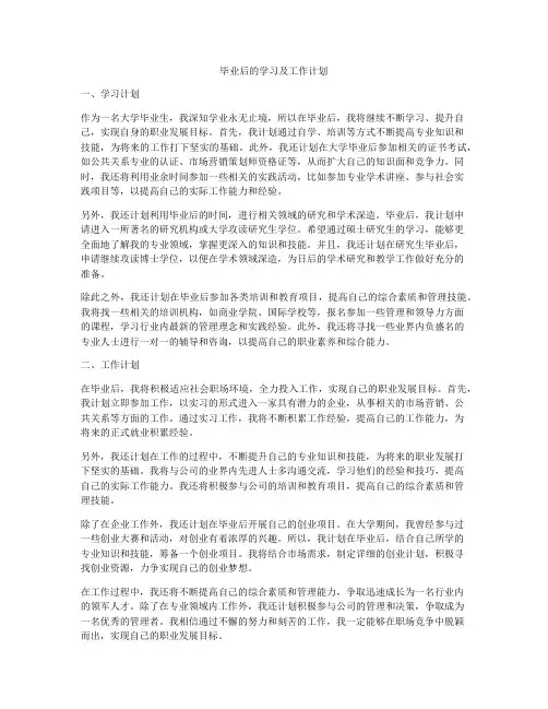 毕业后的学习及工作计划