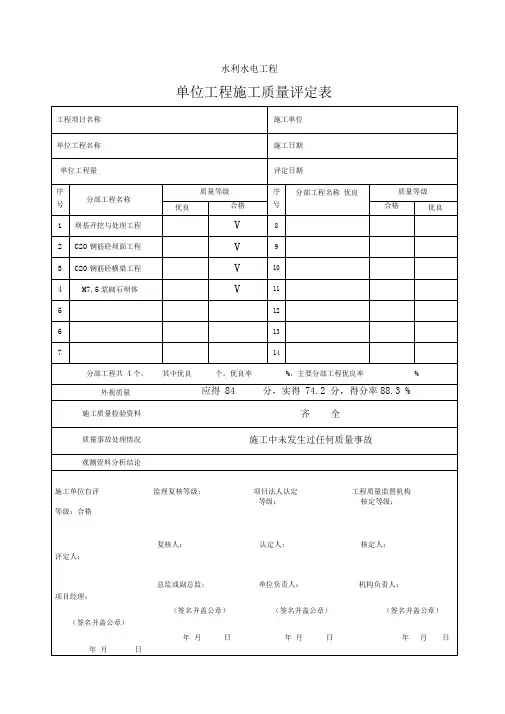 单位工程质量评定表