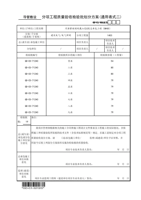 分项工程质量验收检验批划分方案(通用表式二)