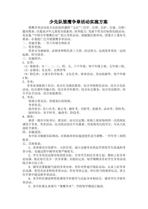 各年级雏鹰争章