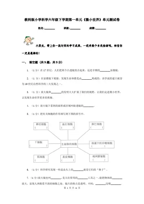 教科版小学科学六年级下学期第一单元《微小世界》单元测试卷