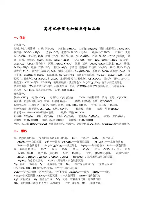 高考化学备考笔记(难点,易错点,易混点)