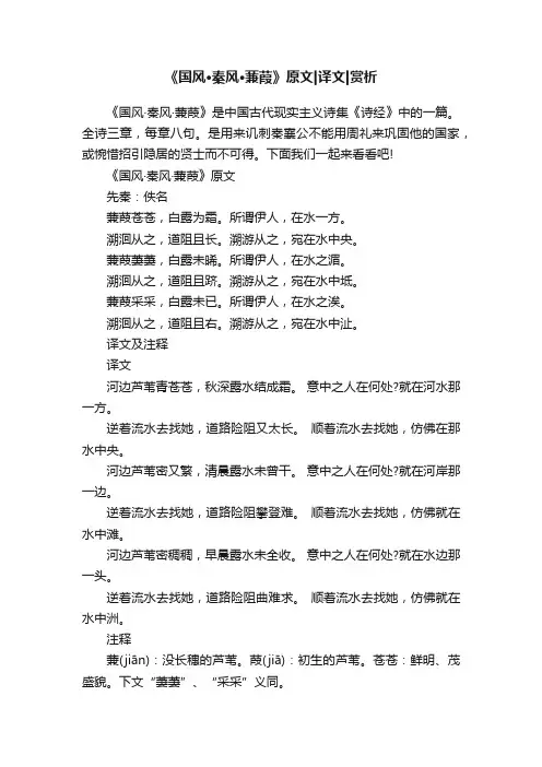 《国风·秦风·蒹葭》原文译文赏析