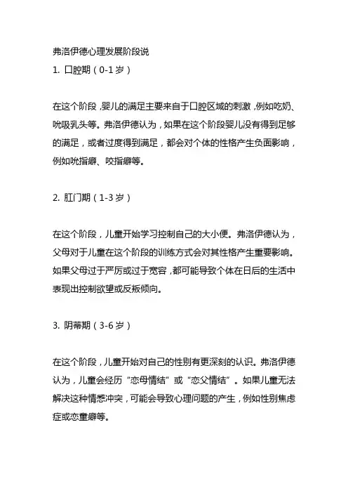 弗洛伊德心理发展阶段说
