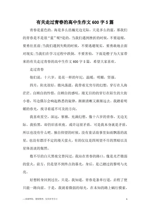 有关走过青春的高中生作文600字5篇