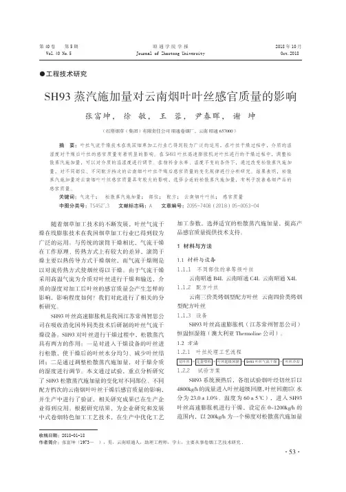 SH93蒸汽施加量对云南烟叶叶丝感官质量的影响