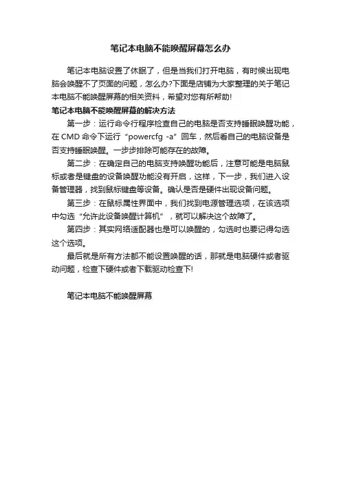 笔记本电脑不能唤醒屏幕怎么办