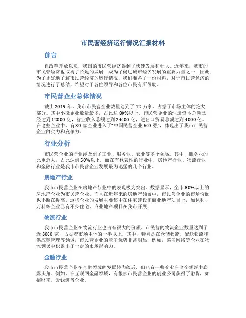 市民营经济运行情况汇报材料
