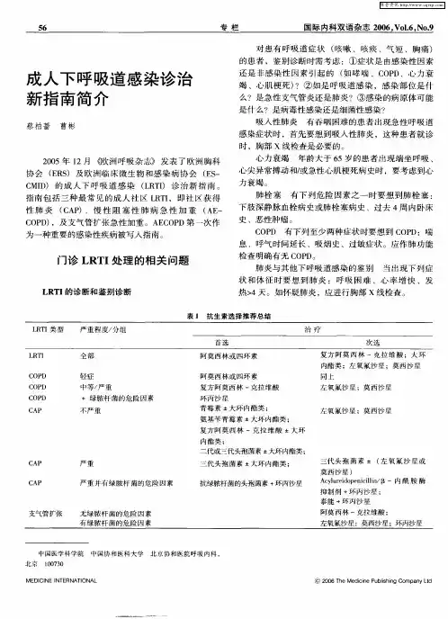 成人下呼吸道感染诊治新指南简介