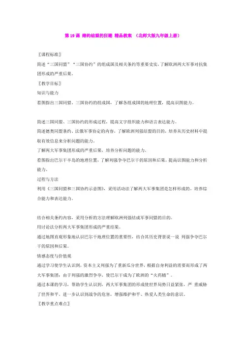 第19课 缔约结盟的狂潮 精品教案 (北师大版九年级上册)