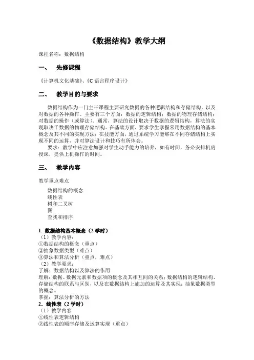 数据结构(国贸)课程《数据结构》教学大纲正稿