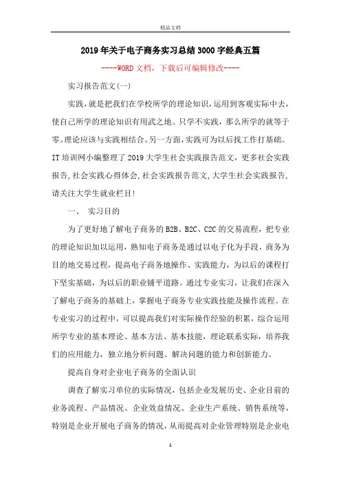 2019年关于电子商务实习总结3000字经典五篇