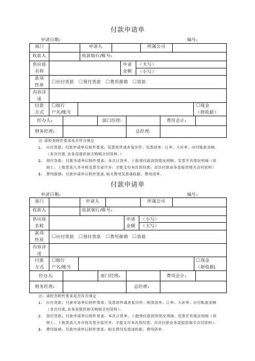 付款申请单【范本模板】
