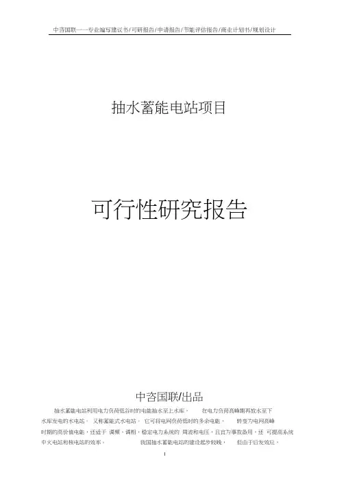 抽水蓄能电站项目可行性研究报告