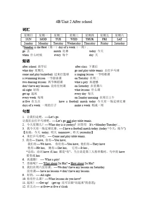 [译林版]4B Unit2 单词词组句型