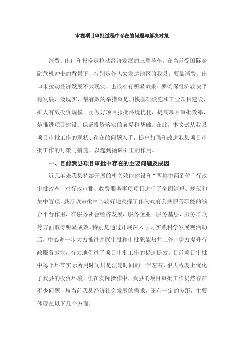 审视项目审批过程中存在的问题与解决对策