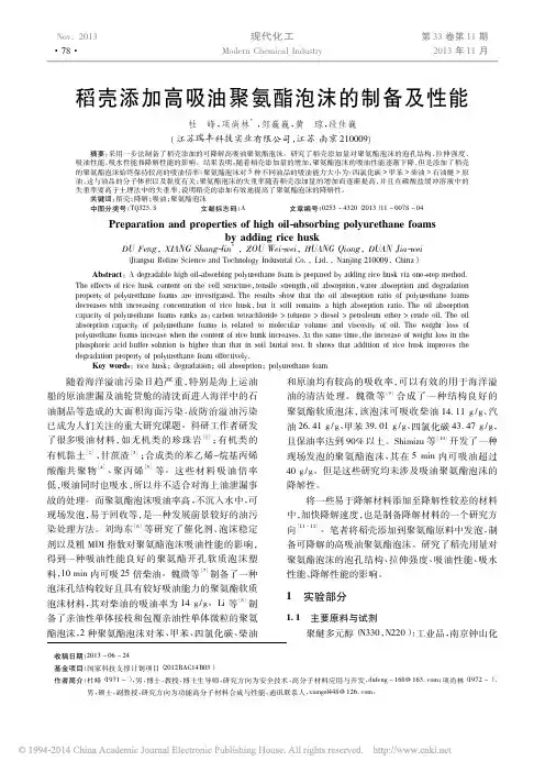 稻壳添加高吸油聚氨酯泡沫的制备及性能