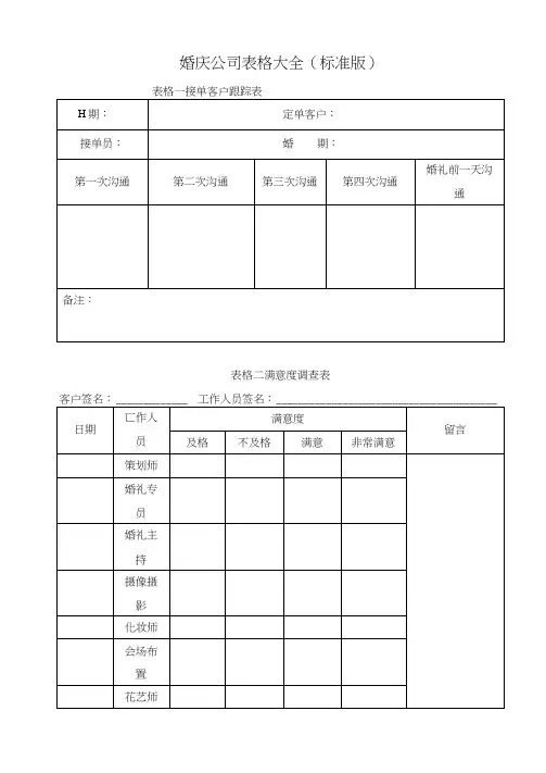 婚庆公司表格大全(标准版)