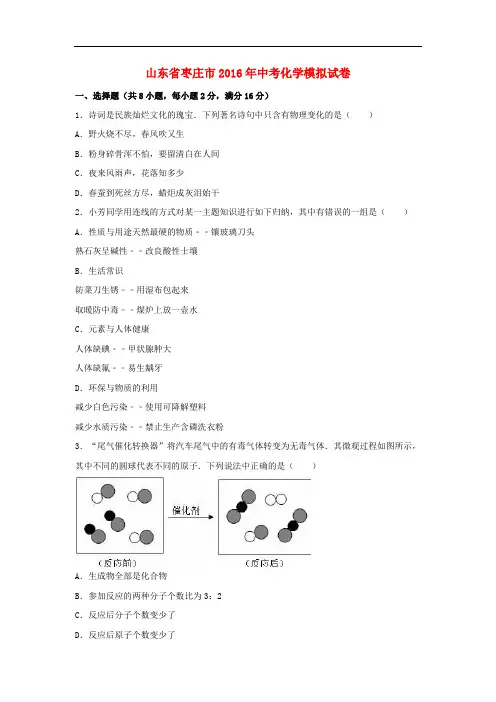 山东省枣庄市中考化学模拟试卷(含解析)