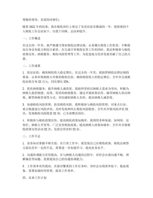 个人税收工作总结范文
