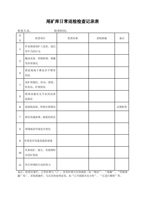 尾矿库安全检查记录表