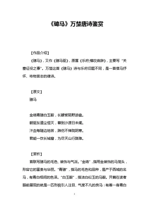 《骢马》万楚唐诗鉴赏