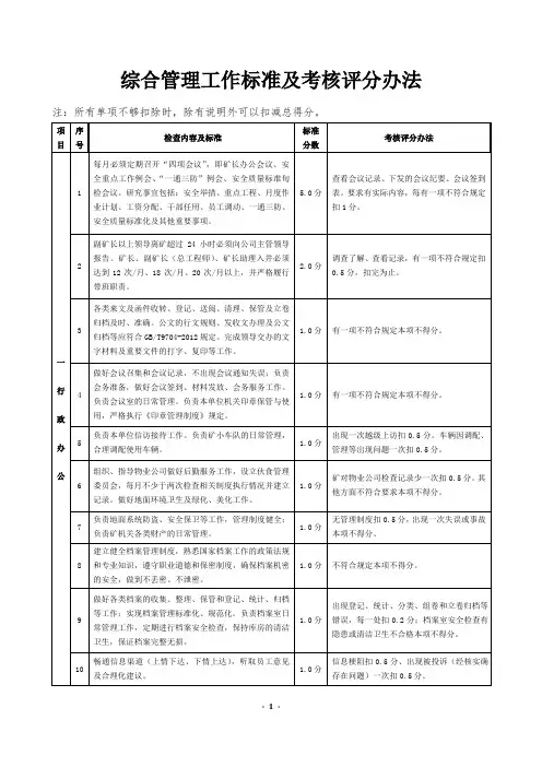 综合管理质量标准化检查评分新标准