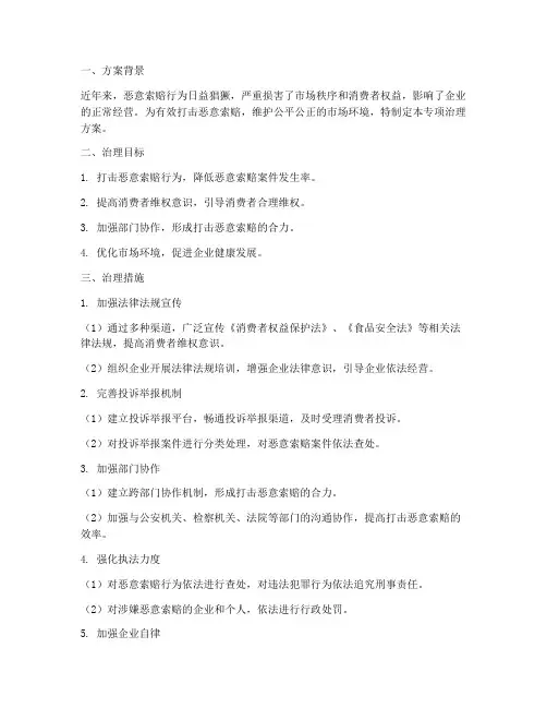 恶意索赔专项治理方案