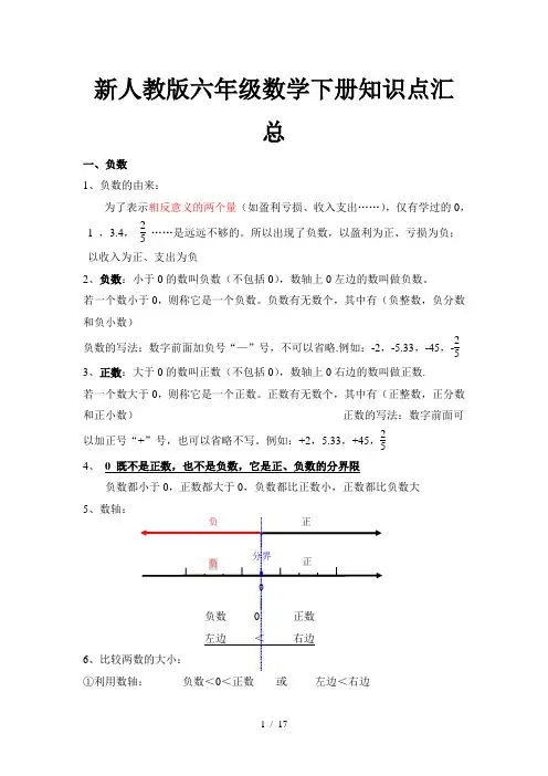 新人教版六年级数学下册知识点汇总