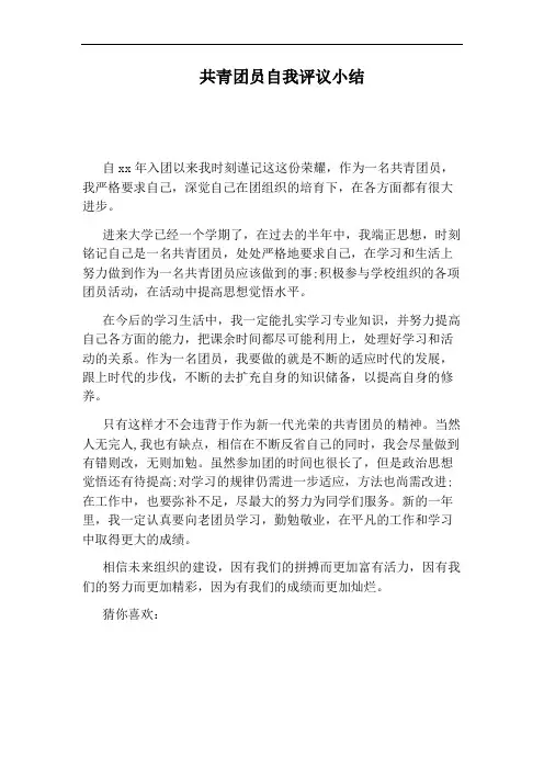 共青团员自我评议小结