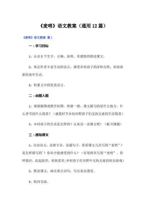 《麦哨》语文教案(通用12篇)