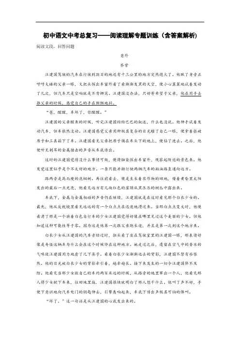 初中语文中考总复习阅读理解专题训练(意外)