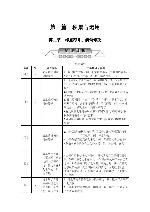 2018年中考语文总复习讲解篇：第一篇第二节 标点符号、病句修改