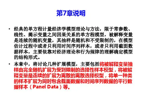 计量经济第七章 经典计量经济学应用模型