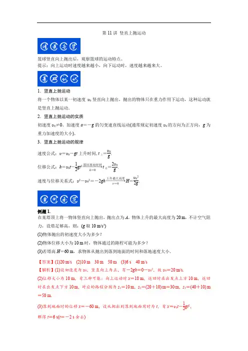 第11讲 竖直上抛运动(解析版)
