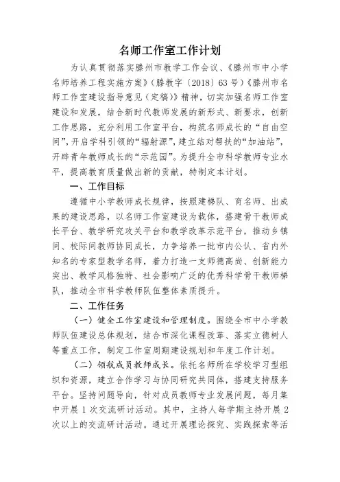 名师工作室工作计划 2