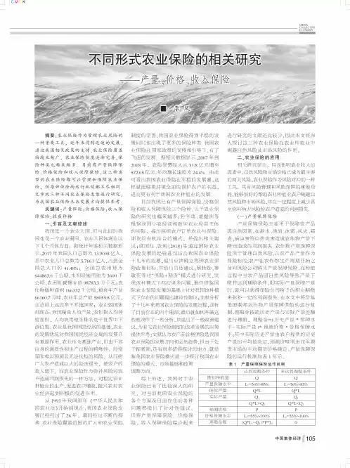 不同形式农业保险的相关研究——产量、价格、收入保险
