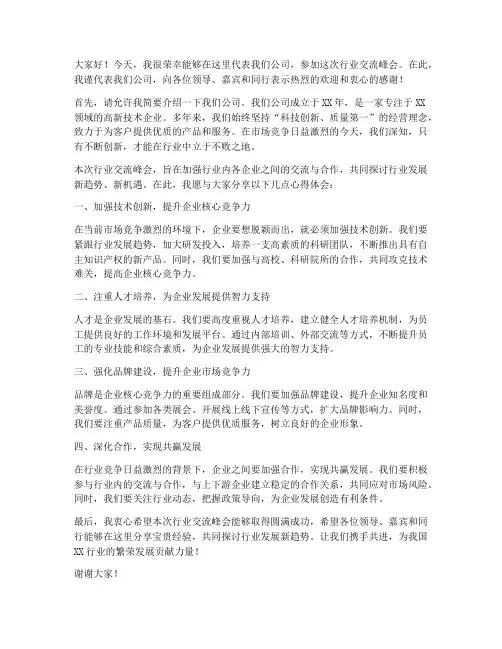 行业交流峰会发言稿