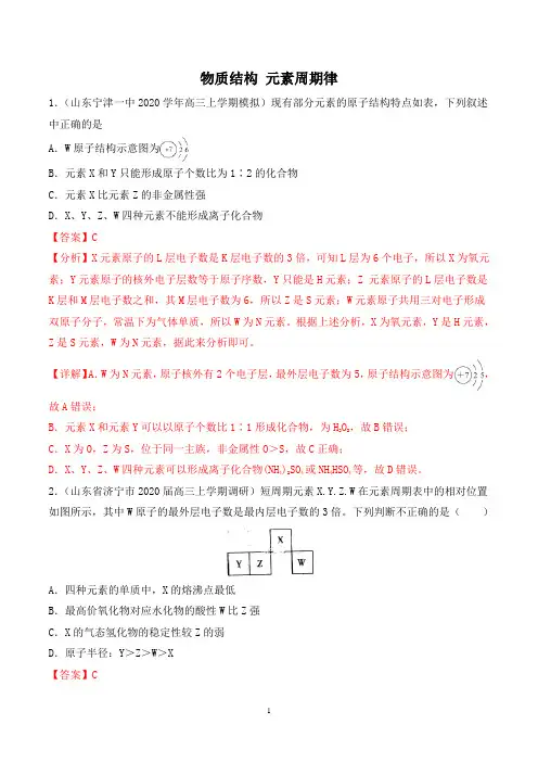 【2021高考化学】物质结构 元素周期律含答案